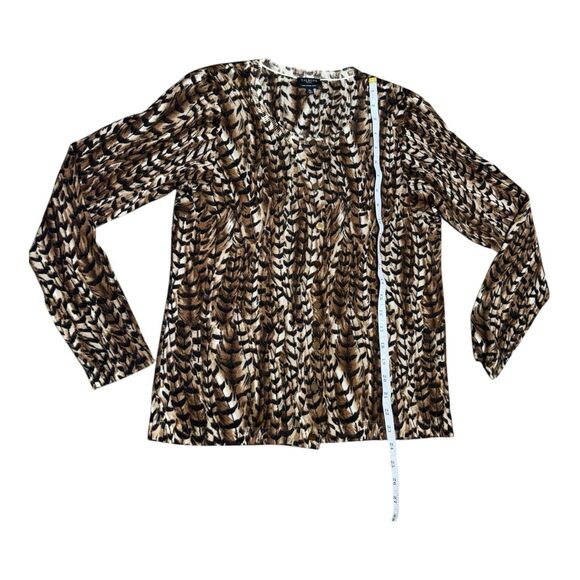 Talbots Women’s M P 100% Merino Wool Cardigan Sweater Brown Autumn Print Lng Slv - Picture 2 of 7